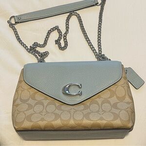 Coach Shoulder Bag in Light Blue and Tan Signature Canvas